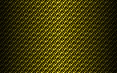 sarı karbon arka plan, 4k, karbon desenleri, sarı karbon doku, Hasır dokular, yaratıcı, karbon Hasır doku, &#231;izgiler, karbon arka plan, sarı arka planlar, karbon dokular