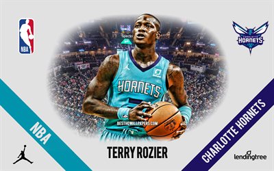 Terry Rozier, Charlotte Hornets, American Basketball Player, NBA, portrait, USA, basketball, Spectrum Center, Charlotte Hornets logo, Terry William Rozier III