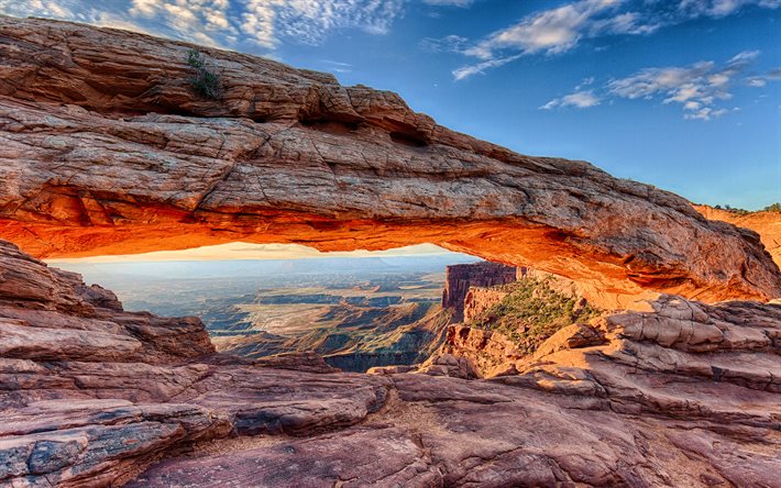 Arches National Park, 4k, sunrice, cliffs, desert, Utah, american landmarks, USA, America, beautiful nature