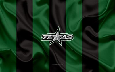 Texas Stars, American Hockey Club, emblem, silk flag, green-black silk texture, AHL, Texas Stars logo, Texas, USA, hockey, American Hockey League