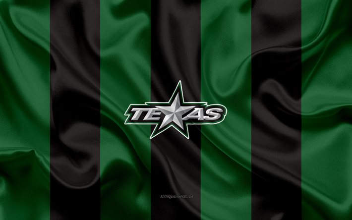Texas Estrelas, Americana De H&#243;quei Clube, emblema, seda bandeira, verde-preto de seda textura, AHL, Texas Estrelas logotipo, Texas, EUA, h&#243;quei, American Hockey League