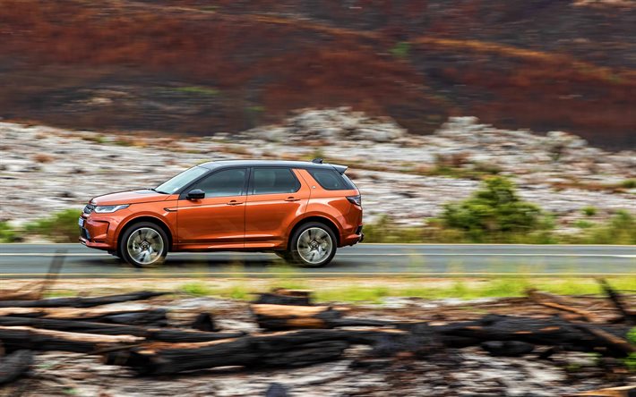 4k, Land Rover Discovery Sport, motion blur, 2020 cars, ZA-spec, SUVs, L550, road, 2020 Land Rover Discovery Sport, Land Rover