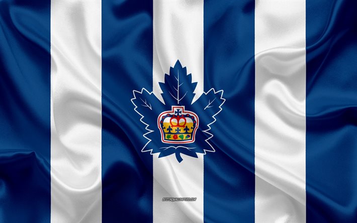 Toronto Marlies, Canadian Hockey Club, emblem, silk flag, blue and white silk texture, AHL, Toronto Marlies logo, Toronto, Ontario, Canada, USA, hockey, American Hockey League