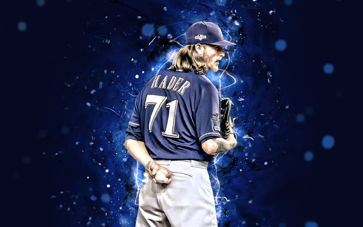 Josh Hader, 4k, MLB, de los Cerveceros de Milwaukee, lanzador de b&#233;isbol, Josh Ronald Hader, de la Liga Mayor de B&#233;isbol, luces de ne&#243;n, Josh Hader Cerveceros de Milwaukee, Josh Hader 4K