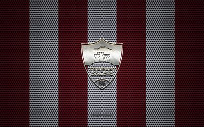 Trapani Calcio logo, Italian football club, metal emblem, red and white metal mesh background, Trapani Calcio, Serie B, Trapani, Italy, football