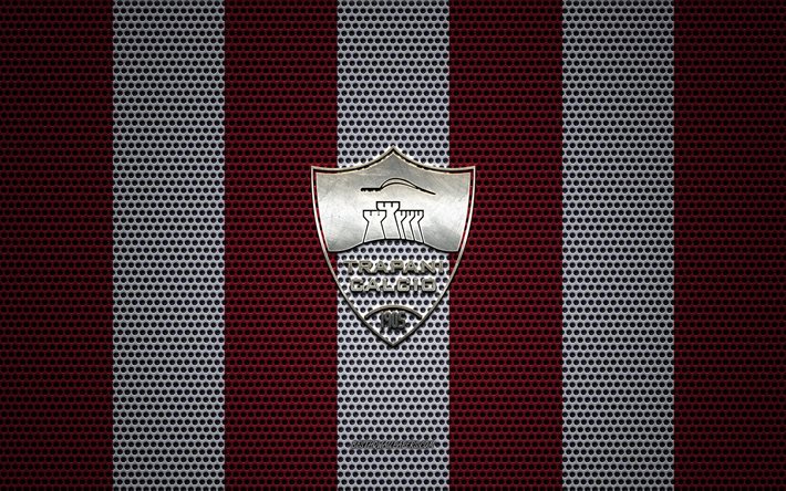 Trapani Calcio logotipo, Italiano de futebol do clube, emblema de metal, vermelho e branco da malha do metal de fundo, Treinos De Futebol, S&#233;rie B, Trapani, It&#225;lia, futebol