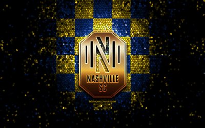Nashville FC, glitter logo, USL, yellow blue checkered background, USA, american soccer team, Nashville SC, United Soccer League, Nashville FC logo, mosaic art, soccer, football, America, Nashville new logo