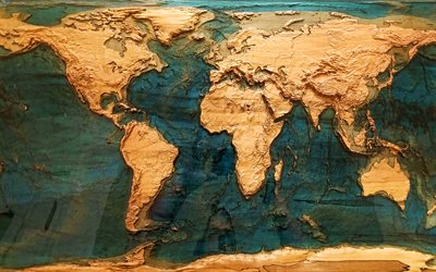 Wooden 3D world map, creative, 3D maps, World Map Concept, artwork, World Maps