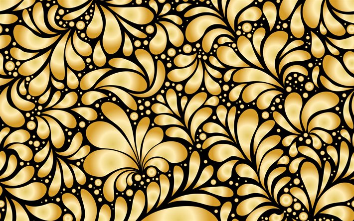golden leaves texture, golden luxury background, golden floral texture, golden leaves on black background, leaves texture, golden leaves ornament