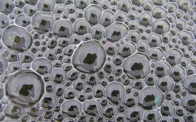 海泡, マクロ, 灰色の泡の背景, 泡風合い, 水滴海泡の背景, 泡