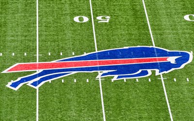 Buffalo Bills logo, NFL, New Era Field, american football, logo on a green lawn, National Football League, Buffalo, New York, USA, Buffalo Bills