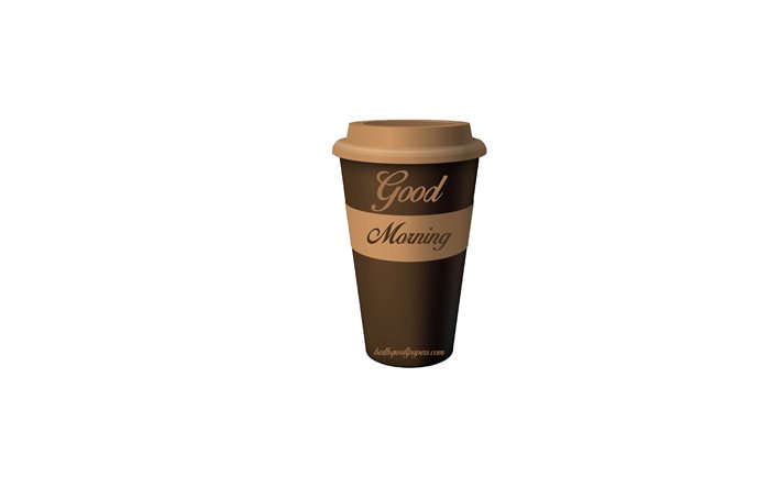 De bon matin, une tasse de caf&#233; sur un fond blanc, le verre, le Bon message du matin, de Bon matin concepts