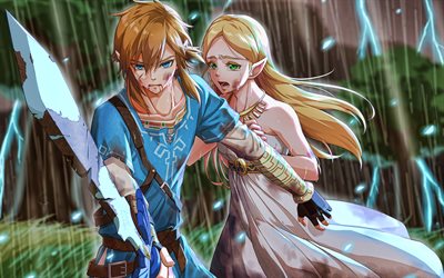 Link and Zelda, 4k, The Legend Of Zelda, 2020 games, artwork, Princess Zelda, Link