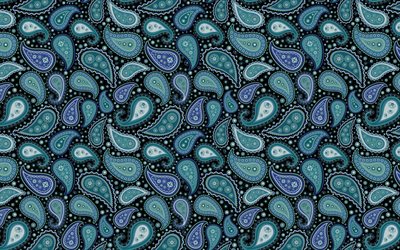 Blue Paisley Ornamento Texture, paisley pattern ornamentali, design tessile, blu persiano ornamento texture, paisley sfondo ornamento, paisley, texture, blu, sfondo ornamento