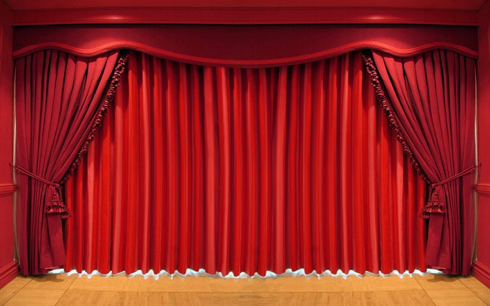 cortina, teatro, cortinas vermelhas, o palco do teatro, cortina fechada