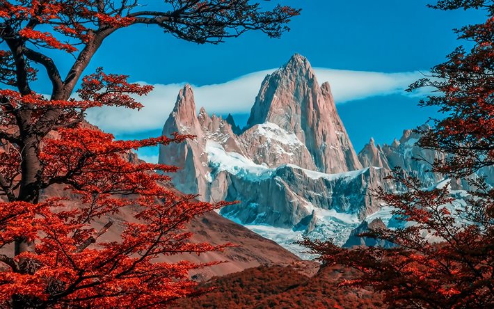 El Monte Fitz Roy, HDR, autunm, monta&#241;as, Patagonia, Argentina, Am&#233;rica del Sur, la hermosa naturaleza