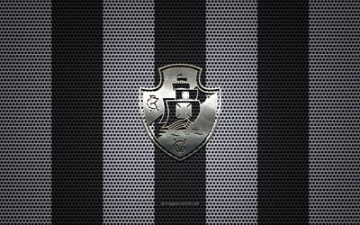 CR Vasco da Gama logo, Brazilian football club, metal emblem, black and white metal mesh background, CR Vasco da Gama, Serie A, Rio de Janeiro, Brazil, football