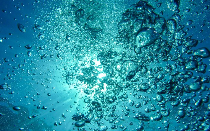 el agua burbujas de textura, 4k, bajo el agua, burbujas, agua, antecedentes, macro, agua azul de fondo, las texturas del agua, burbujas de texturas