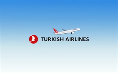 A Turkish Airlines logo, as linhas a&#233;reas de passageiros, c&#233;u azul, avi&#245;es de passageiros, A turquia