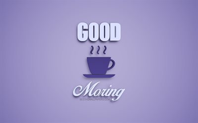 朝, 紫色の背景, 3dアート, お願い, 良い朝の概念