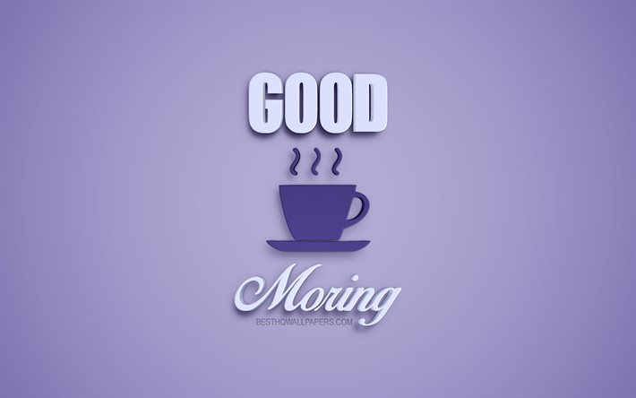 God morgon, lila bakgrund, 3d-konst, God morgon &#246;nskar, God morgon begrepp