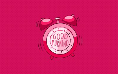 4k, Good Morning, purple alarm clock, purple dotted backgrounds, good morning wish, good morning with clock, creative, good morning concepts, minimalism
