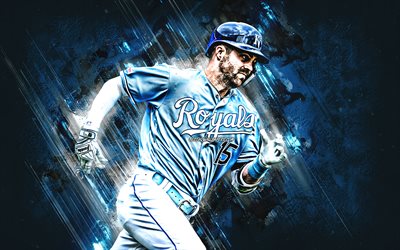 Whit Merrifield, Kansas City Royals, MLB, american baseball player, blue stone background, baseball, Major League Baseball, USA