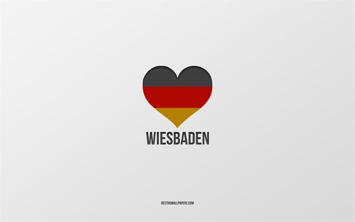 أنا أحب فيسبادن, المدن الألمانية, خلفية رمادية, ألمانيا, العلم الألماني القلب, فيسبادن, المدن المفضلة, الحب فيسبادن