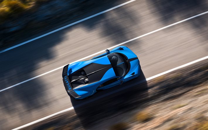 Bugatti Chiron Pur Sport, 2020, vista dall&#39;alto, blu hypercar, tuning Chiron, nuovo blu Chiron, svedese, tedesco di auto di lusso, Bugatti