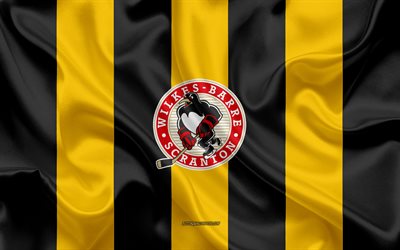 Wilkes-Barre Scranton Penguins, American Hockey Club, emblem, silk flag, yellow-black silk texture, AHL, Wilkes-Barre Scranton Penguins logo, Wilkes-Barre, PA, USA, hockey, American Hockey League