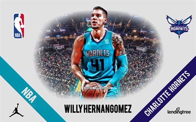 Willy Hernangomez, Charlotte Hornets, Spanish Basketball Player, NBA, portrait, USA, basketball, Spectrum Center, Charlotte Hornets logo