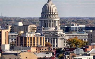 Wisconsin State Capitol, Madison, Wisconsin, cityscape, landmark, capitol, Madison skyline, capital of Wisconsin, USA
