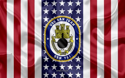 USS San Juan Emblem, SSN-751, American Flag, US Navy, USA, USS San Juan Badge, US warship, Emblem of the USS San Juan