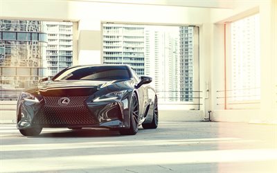 2020, Lexus LC500, Black edition, Vossen, front view, exterior, black sports coupe, tuning LC500, japanese sports cars, Lexus