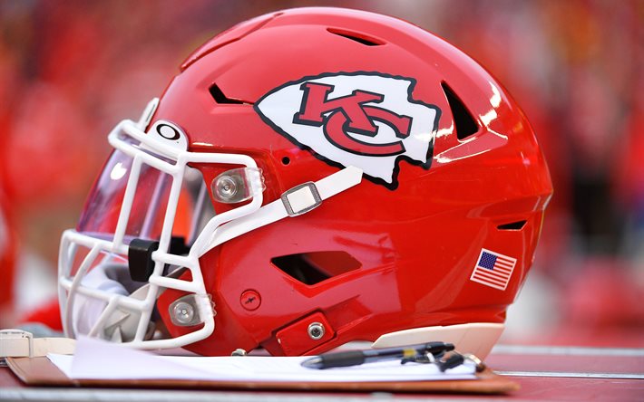 Kansas City Chiefs, casco da football Americano, NFL Kansas City Chiefs logo, football Americano, bandiera USA, Lega Nazionale di Football americano, USA