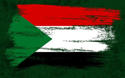 4k, スーダンの国旗, グランジフラッグ, アフリカ諸国, 国のシンボル, 筆ストローク, グランジアート, アフリカ, スーダン