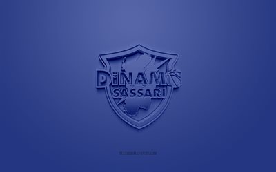Dinamo Sassari, creative 3D logo, blue background, LBA, 3d emblem, Italian basketball club, Lega Basket Serie A, Sassari, Italy, 3d art, basketball, Dinamo Sassari 3d logo, Polisportiva Dinamo