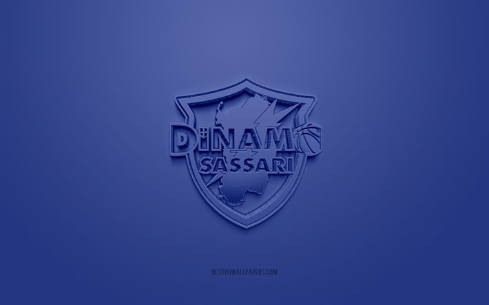 dinamo sassari, kreatives 3d-logo, blauer hintergrund, lba, 3d emblem, italienischer basketballclub, lega basket serie a, sassari, italien, 3d-kunst, basketball, dinamo sassari 3d logo, polisportiva dinamo
