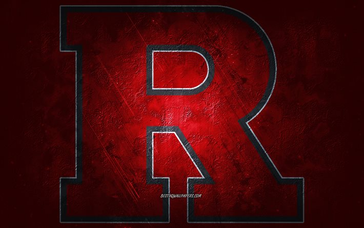 Rutgers Scarlet Knights, time de futebol americano, fundo vermelho, logotipo dos Cavaleiros Escarlates Rutgers, arte grunge, NCAA, futebol americano, EUA, emblema dos Cavaleiros Escarlates rutgers