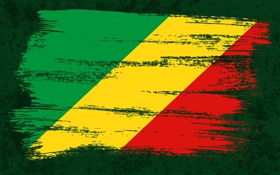 4k, Flag of Republic of the Congo, grunge flags, African countries, national symbols, brush stroke, grunge art, Republic of the Congo flag, Africa, Republic of the Congo