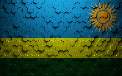 Bandiera del Ruanda, arte a nido d&#39;ape, bandiera esagonale del Ruanda, Ruanda, arte esagonale 3d, bandiera del Ruanda