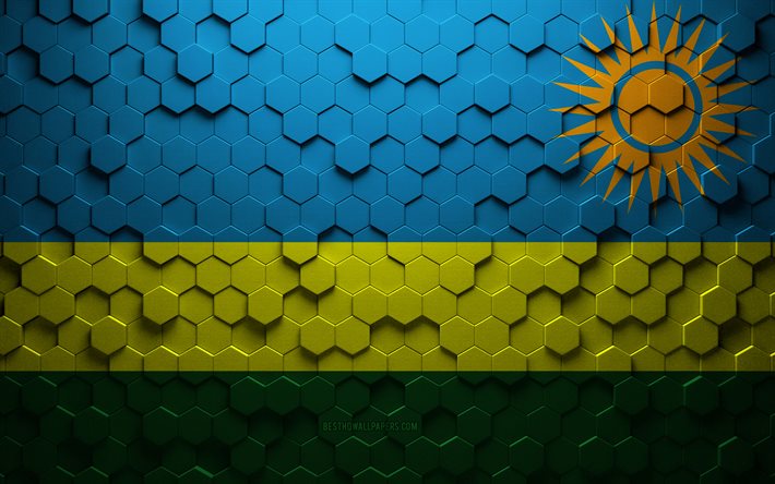 Flag of Rwanda, honeycomb art, Rwanda hexagons flag, Rwanda, 3d hexagons art, Rwanda flag