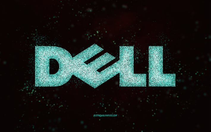 Dell parıltı logosu, siyah arka plan, Dell logosu, yeşil parıltı sanatı, Dell, yaratıcı sanat, Dell yeşil parıltı logosu