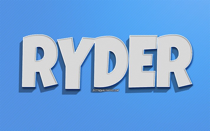 Ryder, fond de lignes bleues, fonds d&#39;&#233;cran avec noms, nom Ryder, noms masculins, carte de voeux Ryder, dessin au trait, photo avec nom Ryder