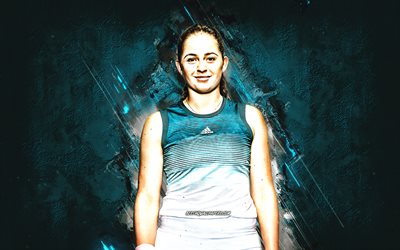 Jelena Ostapenko, WTA, Latvian tennis player, blue stone background, Jelena Ostapenko art, tennis