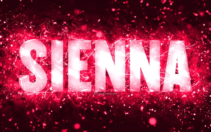 Buon compleanno Siena, 4k, luci al neon rosa, nome Siena, creativo, buon compleanno Siena, compleanno Siena, nomi femminili americani popolari, foto con nome Siena, Siena