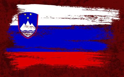 4k, スロベニアの旗, グランジフラグ, ヨーロッパ諸国, 国のシンボル, ブラシストローク, グランジアート, スロベニアの国旗, ヨーロッパ, スロベニア