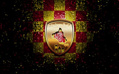 Rodez AF, glitter logo, Ligue 2, red yellow checkered background, soccer, french football club, Rodez logo, mosaic art, football, Rodez FC