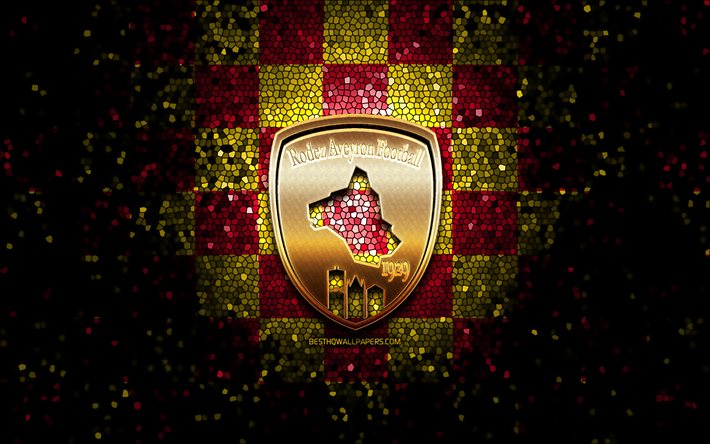Rodez AF, logo paillet&#233;, Ligue 2, fond damier jaune rouge, football, club de football fran&#231;ais, logo Rodez, art de la mosa&#239;que, Rodez FC