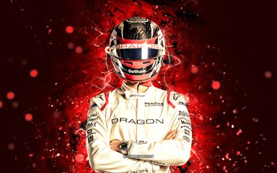 Nico Mueller, 4K, n&#233;ons rouges, pilotes de course suisses, Dragon Penske Autosport, Formule E, fan art, Nico Mueller 4K